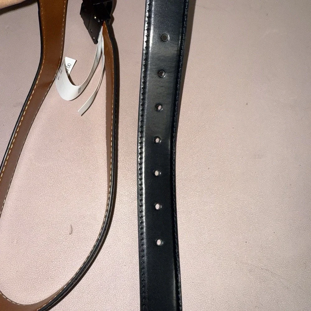 Steve‎ Madden Reversible Black Brown Leather Belt Mens M 34-36 Matte Buckle NWT
